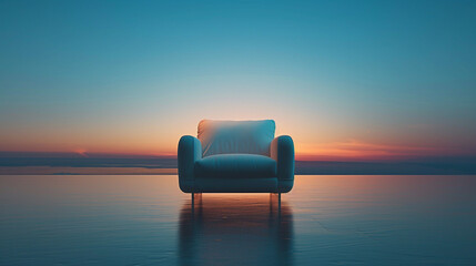 Minimalist serenity, a single sofa fostering calm and relaxation.