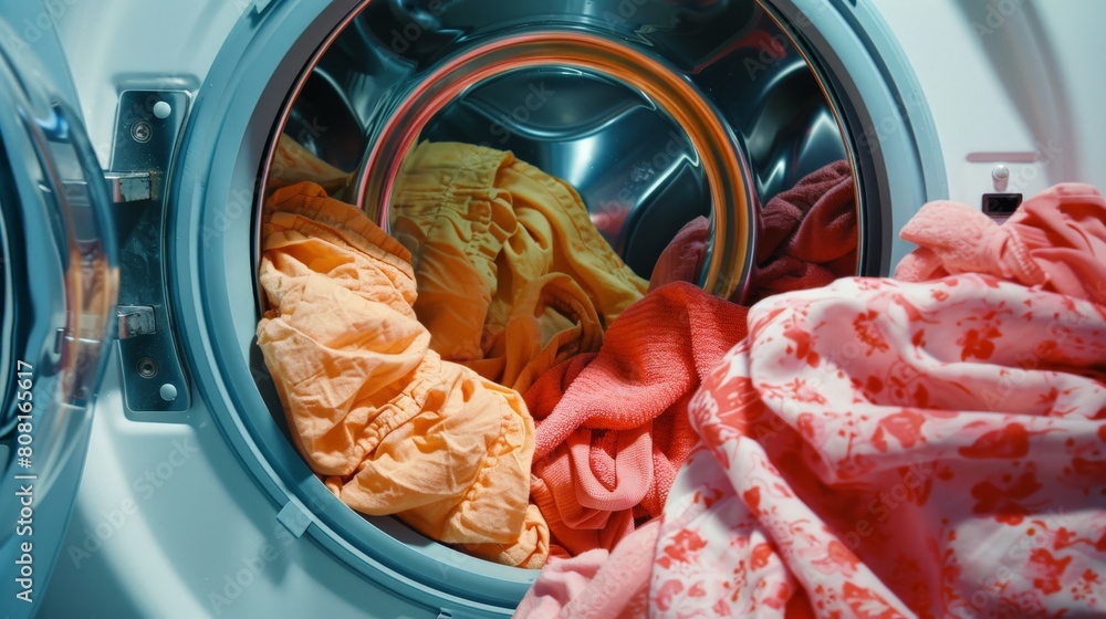 Poster Front-loading washing machine with a full load of laundry