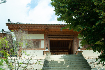 old Korean house temple in the mountains
