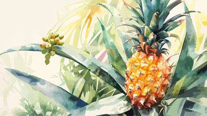 Ananas Frisch Vitamine Frucht Wasserfarben Vektor