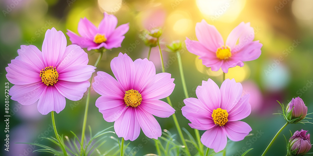 Canvas Prints Floral background, pink cosmos flowers  in the garden