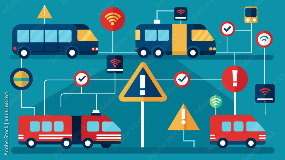 Aufkleber a network of public transportation systems displaying emergency alerts and warnings causing widespre