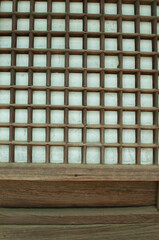 wooden window with a window
