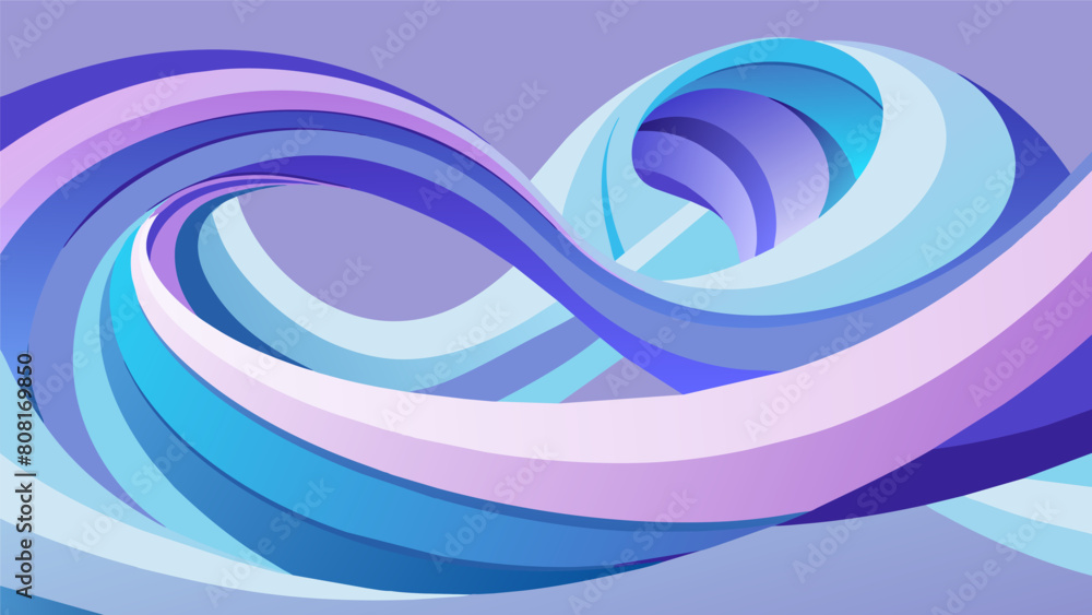 Poster a digital image of swirling ribbons of pale blue and lavender curling and weaving together to create