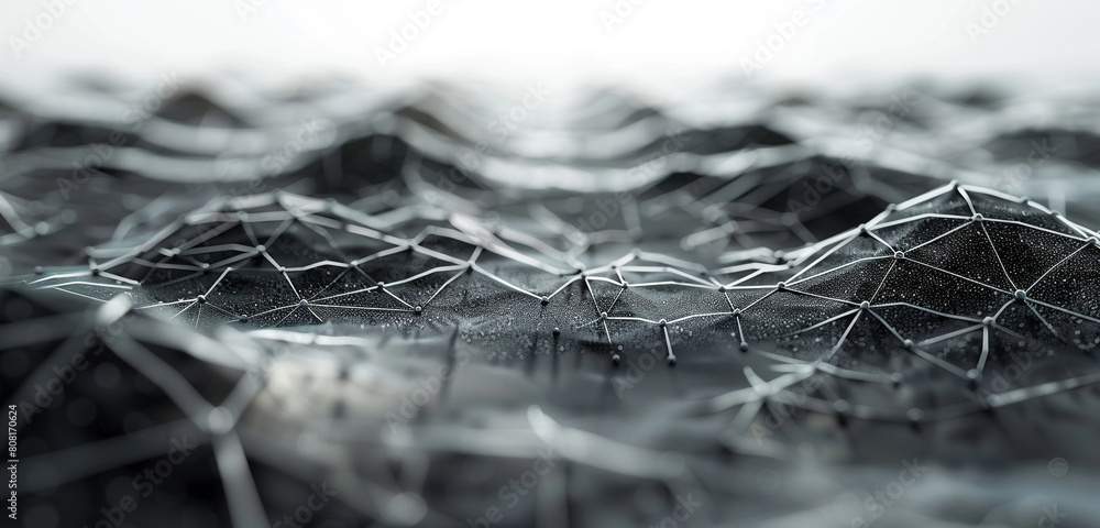 Poster abstract charcoal networking design on a textured tech surface.