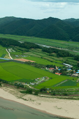 view of a village in river valley