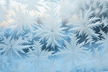Frost patterns on a windowpane in a winter setting 