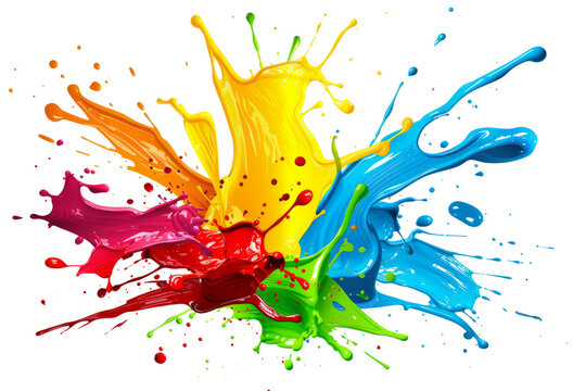 A splash of colors mixed and splashed on a white background,