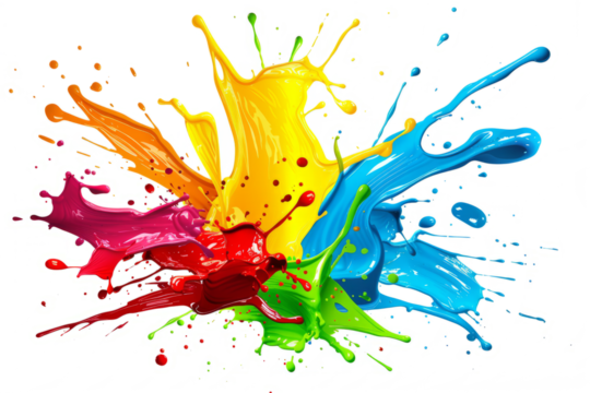 A splash of colors mixed and splashed on a white background,