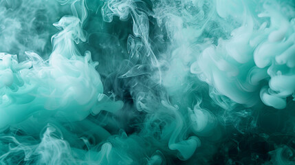 Clouds of smoke in a palette of cool mint and deep teal, swirling together in a refreshing, aquatic-themed abstract.