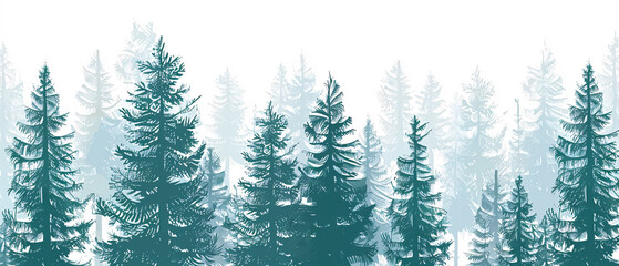 Frozen winter forest with snow covered fir trees. Vector illustration.