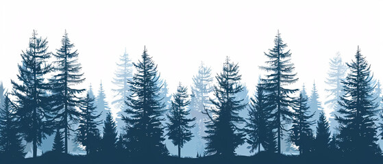 Silhouettes of coniferous trees in the forest. Vector illustration.