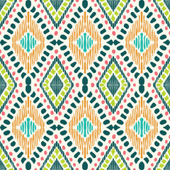 Modern Ikat geometric folklore ornament with diamonds. Tribal ethnic vector texture. seamless striped pattern in Aztec style. Folk embroidery. Indian. Scandinavian. Gypsy. African rug.