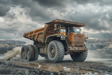 massive mining truck hauling coal heavy industrial machinery mineral resource transportation
