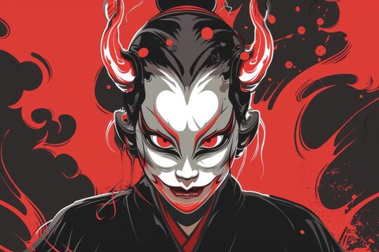 Menacing Anime Female Oni Demon Character Face Japanese Folklore Villain