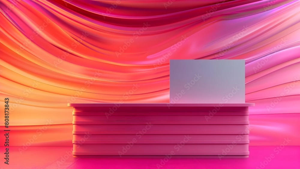 Poster d rendering of a pink striped kiosk stand with empty screen. concept kiosk stand, 3d rendering, pink