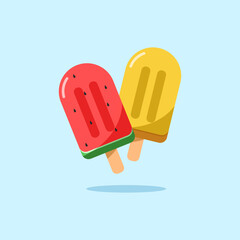 Watermelon and Pineapple flavored Ice Cream Popsicles for vector elements or summer theme design illustrations