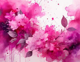 Watercolor floral artwork. Pink and purple abstract drawing on white background. Vector modern illustration.