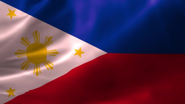 Realistic HD flag of the Philippines waving in the wind. Close up of Philippines Flag Slow Waving with visible. flag background texture with vibrant colors and fabric background