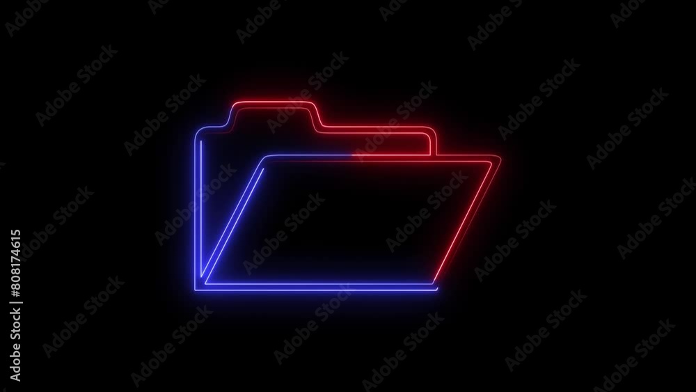 Poster glowing neon file folder sign. glowing neon folder icon isolated on black background. outline neon f