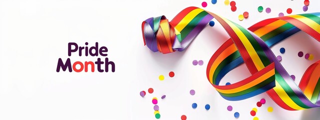 Pride Day ribbon on white background with text "Pride Month".