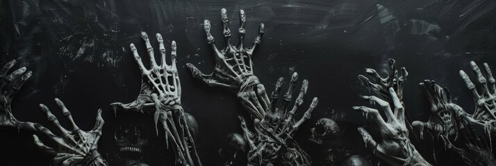 Chalkboard Aesthetic Skeletal Hands Emerge ominously from the Ground