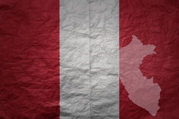 big national flag and map of peru on a grunge old paper texture background