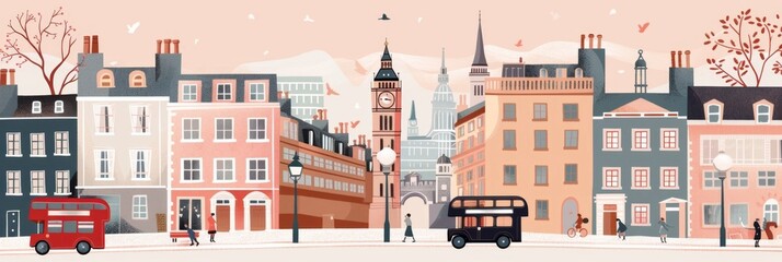 Charming London in Pastel Colors for Modern Design - obrazy, fototapety, plakaty