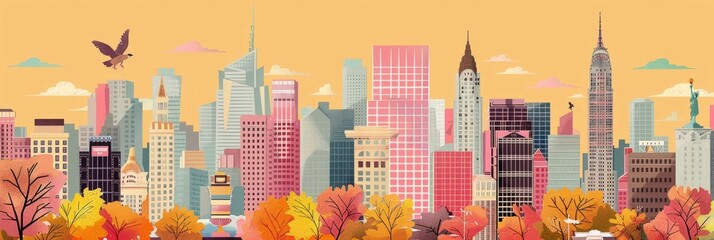 Charming Pastel Palette Capturing New Yorks Iconic Skyline