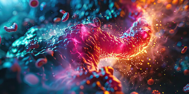 Pancreatitis: The Abdominal Pain and Nausea of Pancreas Inflammation - Visualize a scene where abdominal pain is severe and accompanied by nausea, indicating pancreatitis, inflammation of the pancreas