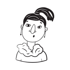 Women faces hand drawn in doodle style.Black lines and silhuette.Social network concept.Vector illustration.