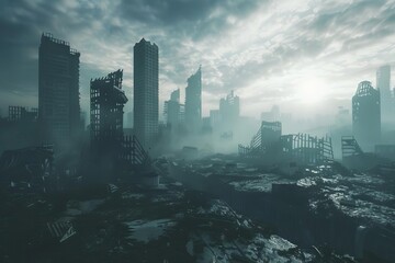 postapocalyptic city in ruins 3d rendering