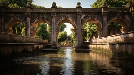 Fototapeta premium Roman aqueduct's elegant distribution fountain ornate sculptures