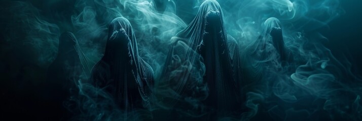 3D Frightening Phantoms Haunting Desolate Wallpaper with Copy Space