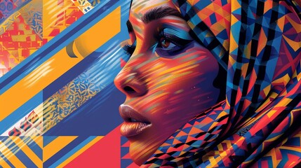 A graphic designer creating artwork inspired by Islamic geometric patterns, popart