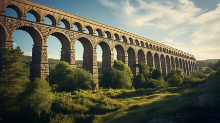 Roman aqueduct's monumental arches stretch into the horizon