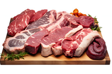 Array of fresh raw exotic meats like venison  Generative AI, - obrazy, fototapety, plakaty