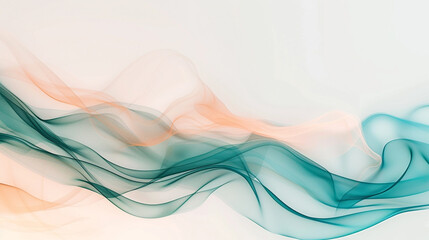 Smokey waves of deep matte turquoise and soft peach on a solid white background, creating a tranquil coastal abstract.