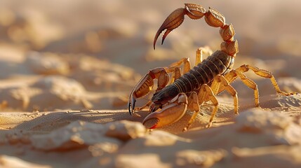 Venomous Desert Scorpion Lurking on Arid Ground with Threatening Pincers and Tail Ready to Strike - Powered by Adobe