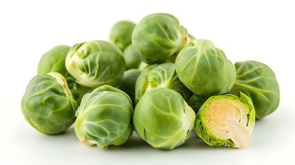 Close up of fresh Brussels Sprouts on a white Background