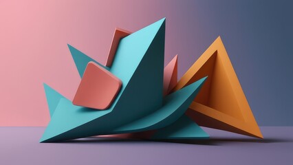  An abstract geometric 3d shapes, poster design, modern, experimental, risky.