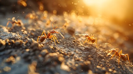 Tiny Ant Exploring Textured Ground in Warm Sunlight