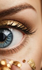 Beautiful woman's eye with golden make-up, closeup.