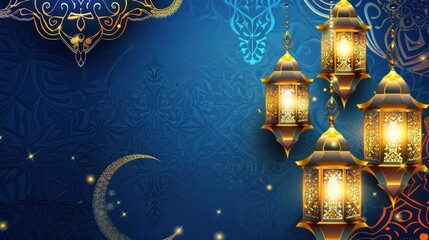 Obraz premium Moon banner and lantern. Islamic Greeting Cards, Ramadhan.Ramadan background