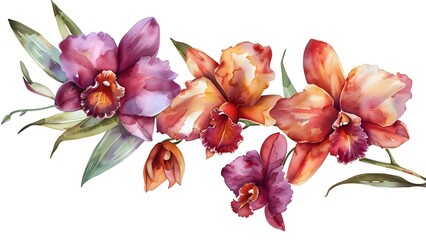 Watercolor set featuring tropical orchid flowers for versatile creative projects such as stationery. Concept Watercolor Art, Tropical Orchids, Stationery Design, Creative Projects, Art Supplies