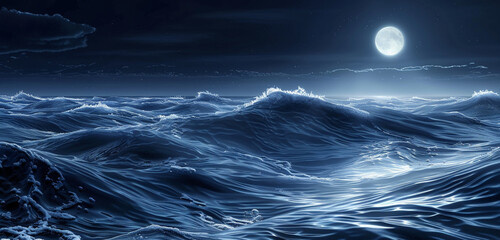 Fototapeta premium Tranquil indigo waves under moonlight, evoking a serene yet mystical vibe.