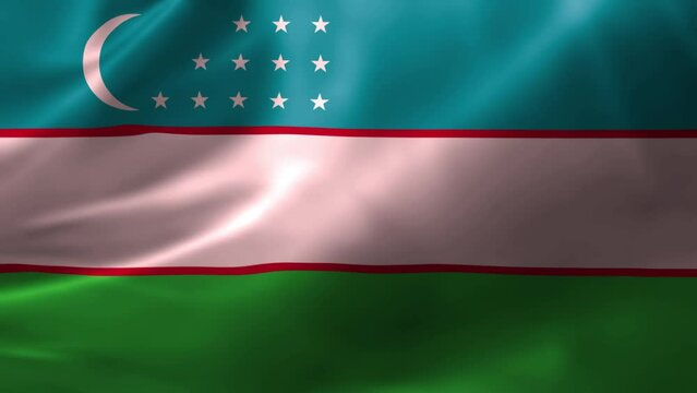 Realistic HD flag of the Uzbekistan waving in the wind. Close up of Uzbekistan Flag Slow Waving with visible. flag background texture with vibrant colors and fabric background
