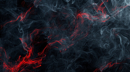 Wispy smoke in charcoal black, with a neon red texture weaving through to create a striking visual contrast.