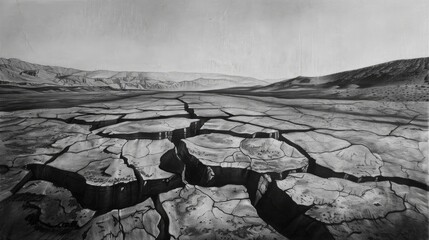 An evocative photograph capturing the loneliness and desolation of a land scarred by drought, where...