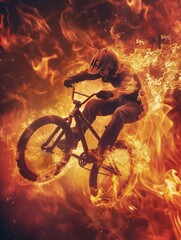 Naklejka premium Flaming BMX Bike A Daring Display of Defiance and Mastery